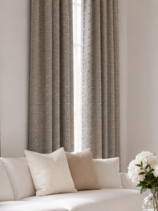 Pier 1 Other - Pier 1 Imports Embroidered Curtain Panels Set of 4 50x86 Beige sage Lattice New